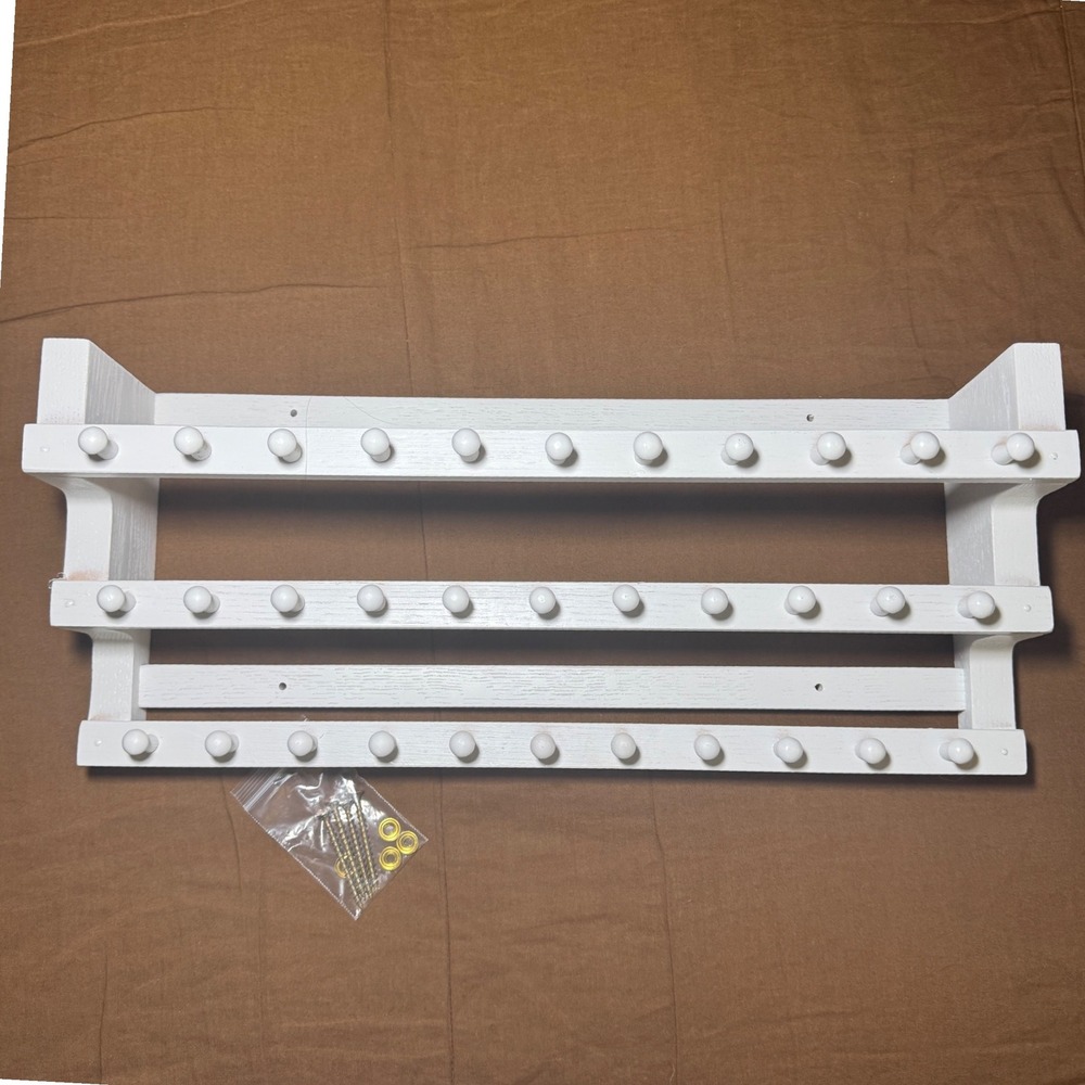 White Wooden 3 Tier Wall Mounted Jewelry Necklace Organizer Rack 33 Pegs